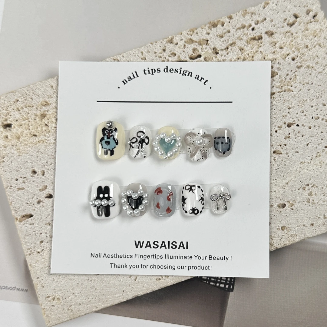 【爱心熊】现货 哇噻噻轻奢纯手工美甲高级气质定制穿戴甲显白