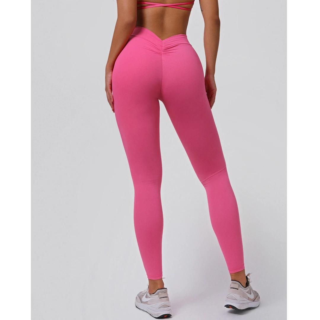 Zioccie 欧美裸感后V女士提臀瑜伽紧身裤训练健身高腰运动打底裤