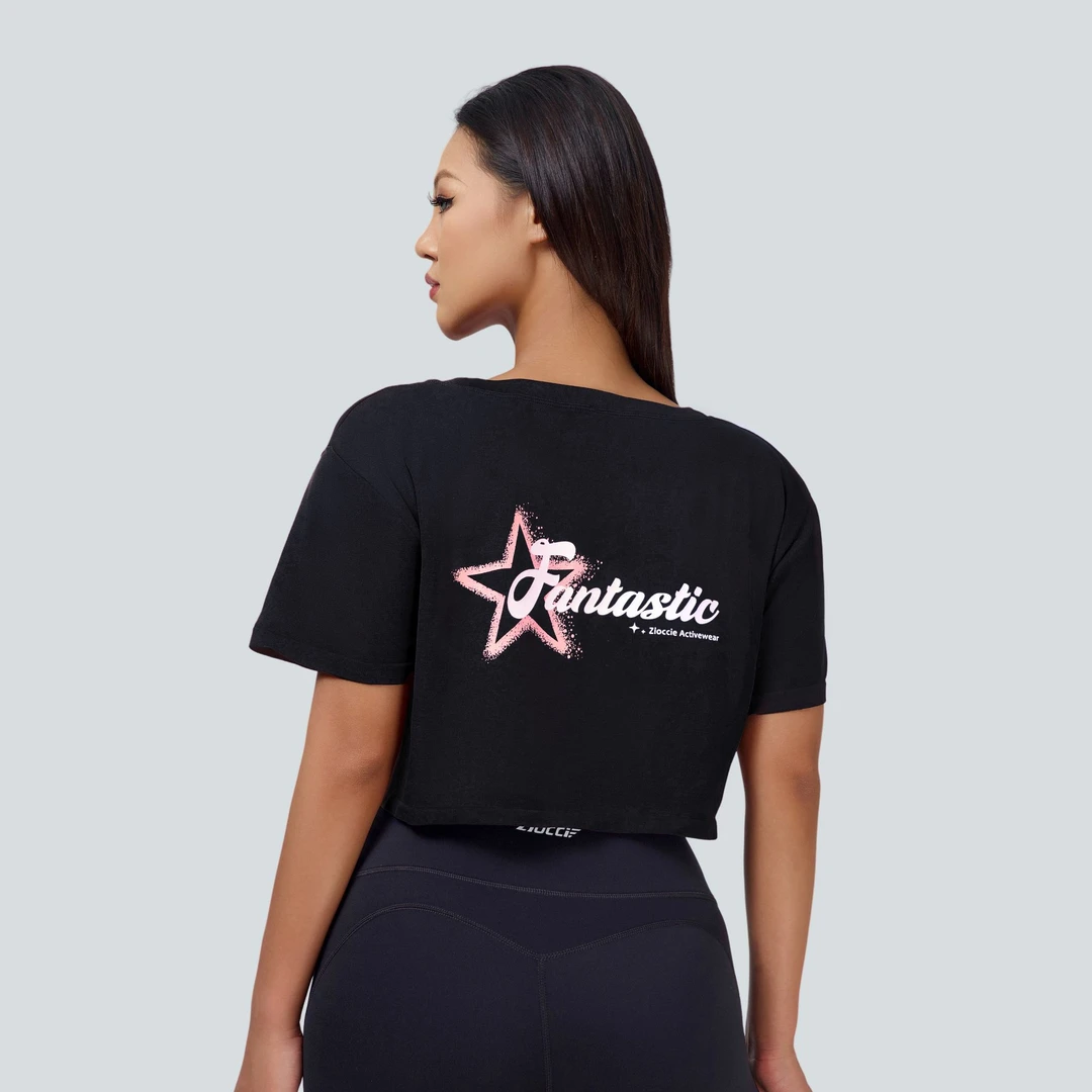 Zioccie/绮旖无缝印花女士短款宽松运动T恤欧美瑜伽训练健身短袖