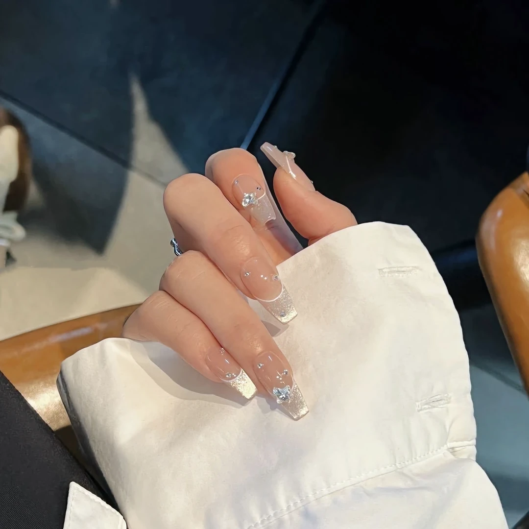 【汽水甜莓】夏季美少女法式猫眼美甲手工穿戴甲显白纯欲可重复穿戴