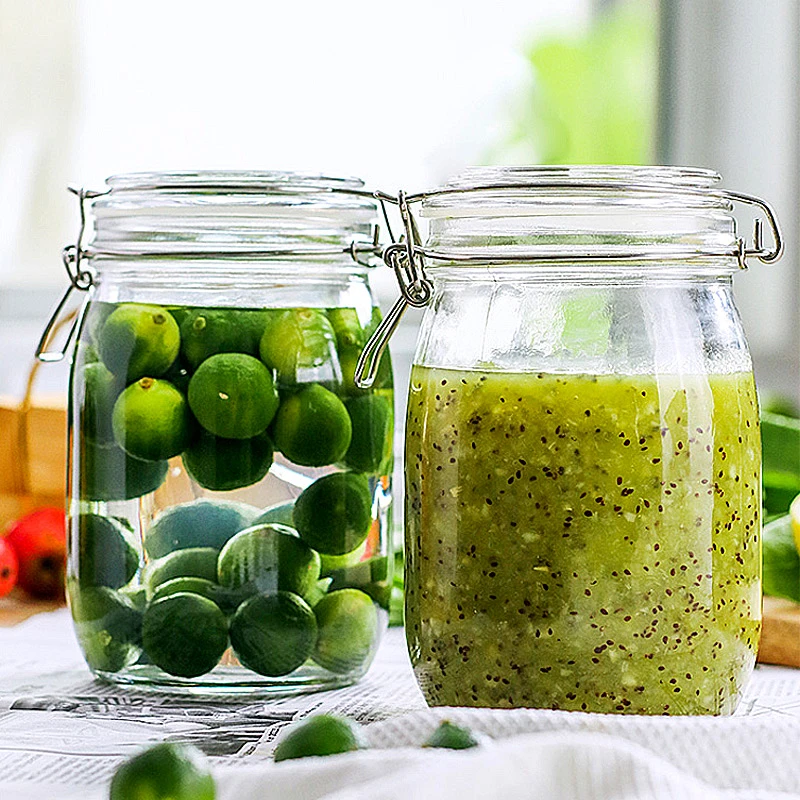 【买一送一】夏日冰饮罐果汁罐泡酒瓶饮品罐柠檬百香果玻璃罐卡扣罐