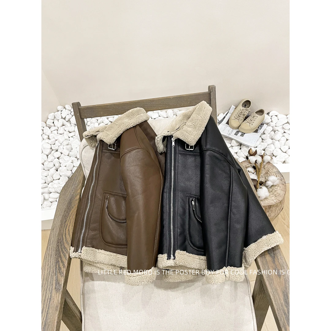 【现现】童装男儿童时尚休闲加绒帅气皮衣外套2024冬季新款MMY84668