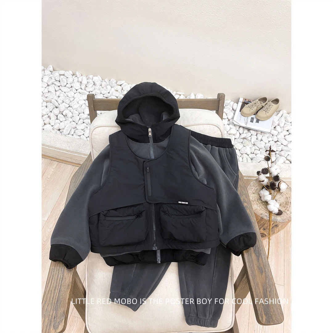 【现现】童装男儿童加绒时尚长袖外套+裤子套装2023冬季MMT84251