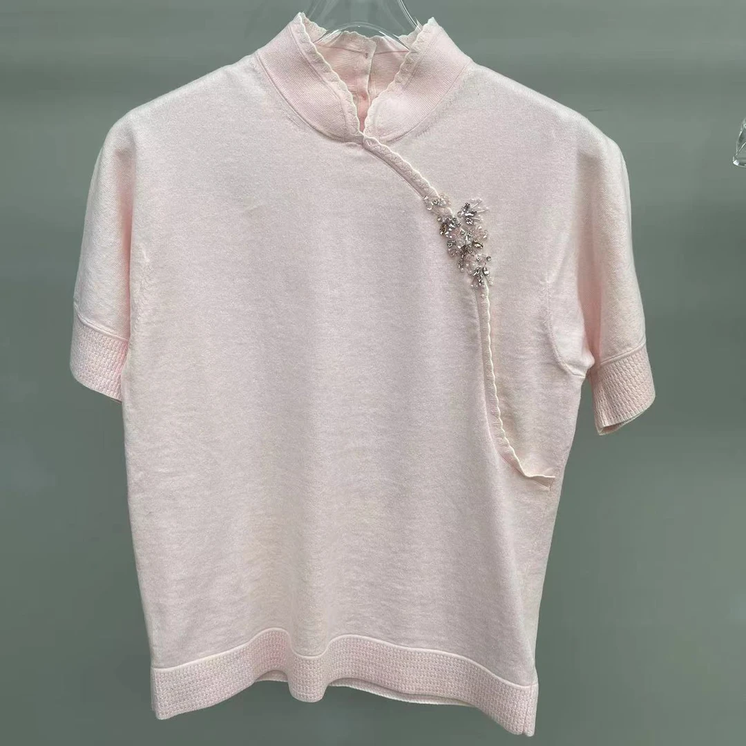 国风改良新中式商业气质钉珠显瘦针织衫女20240826