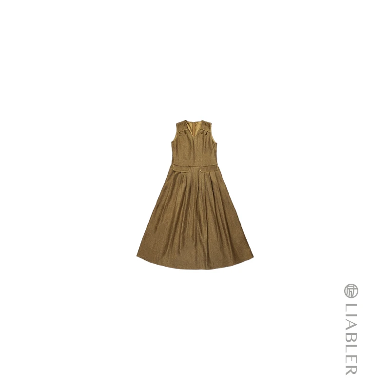 LIABLER/励【梧叶秋】2024早春醋酸V领肌理感连衣裙 LSS24438P