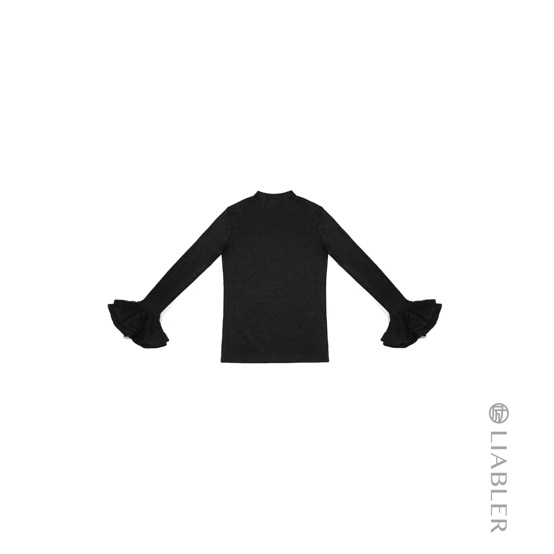 LIABLER/励【闲云】2024秋冬纯色半高领喇叭袖打底上衣 LAW243178J