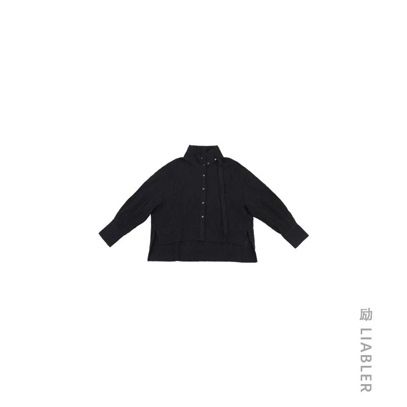 LIABLER/励 不被定义简约时髦特别毛感羊毛黑色上衣 LAW424085J