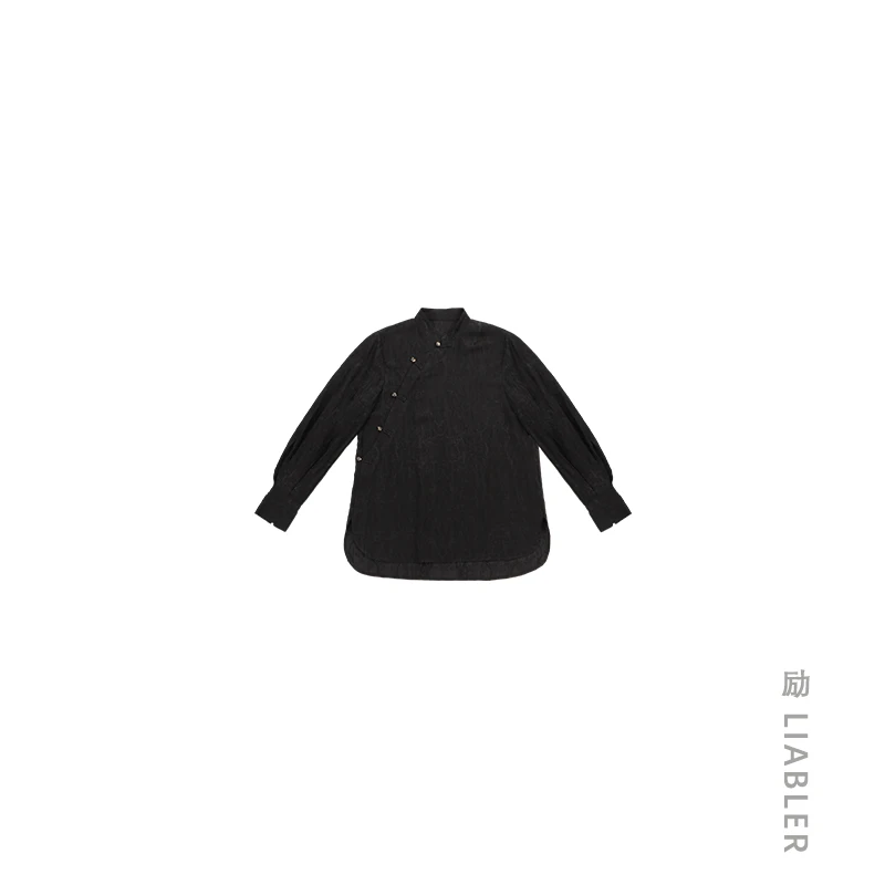 LIABLER/励【黑丝锦绣】2025春夏桑蚕丝新中式斜襟衬衫 LSS124032J