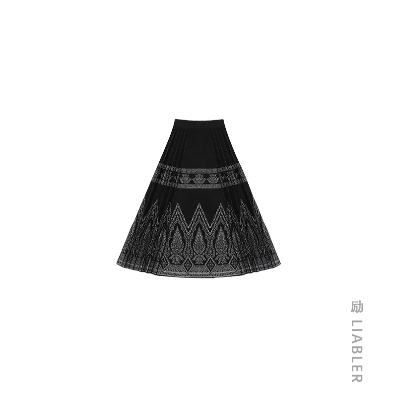 LIABLER/励【银花舞裙】2024早春古风对褶羊毛半身裙 LSS124131H