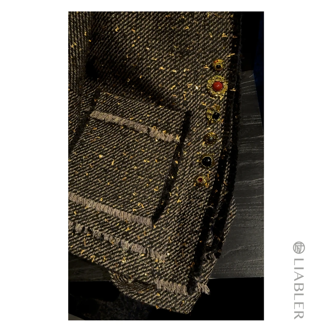 LIABLER/励 D25秋冬摩登呢料须边绵羊毛中古外套 LAW2451037S