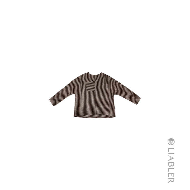 LIABLER/励【枯木纹】2024春夏纯亚麻复古条纹V领上衣 LSS24492J