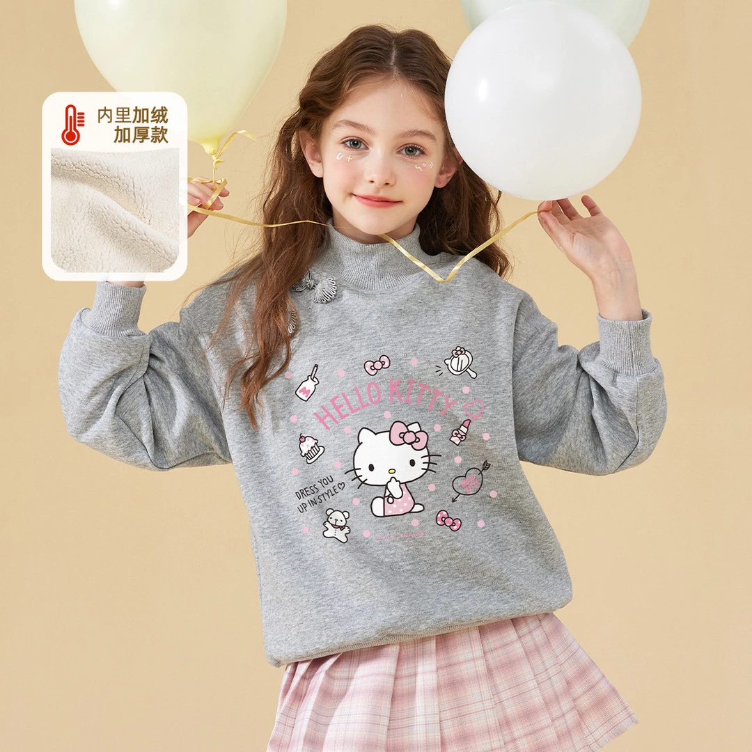 HELLO KITTY/凯蒂猫女童冬季加绒保暖国风盘扣舒适卫衣卡通上衣