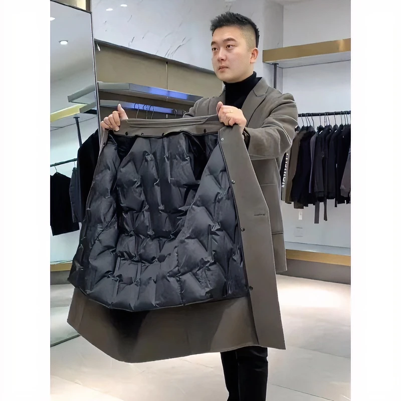 【小扬哥推荐】外套男冬季新款加绒加厚简约休闲西服中长款风衣百