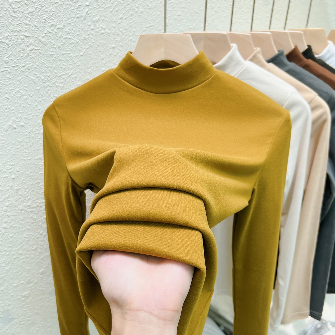 【3769双面德绒】加厚保暖长袖打底衫女修身半高领显瘦上衣春秋时尚