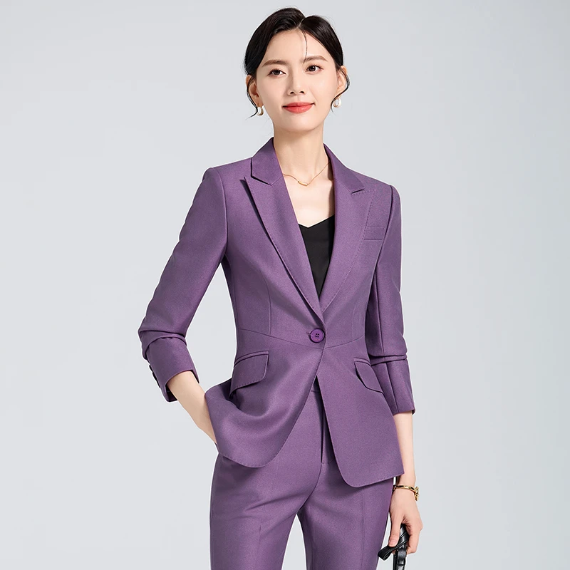 新品入秋女装一整套时尚女神范秋季紫色气质修身总裁高端气场女装
