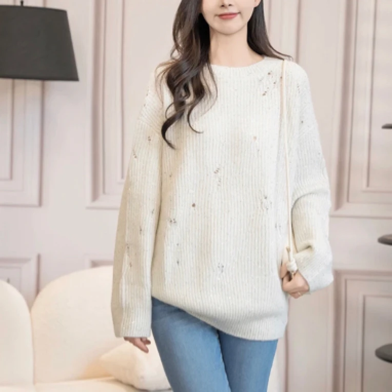 哥弟新款遮胯时尚显年轻高定时尚宽松星空百搭长袖毛衣1399668