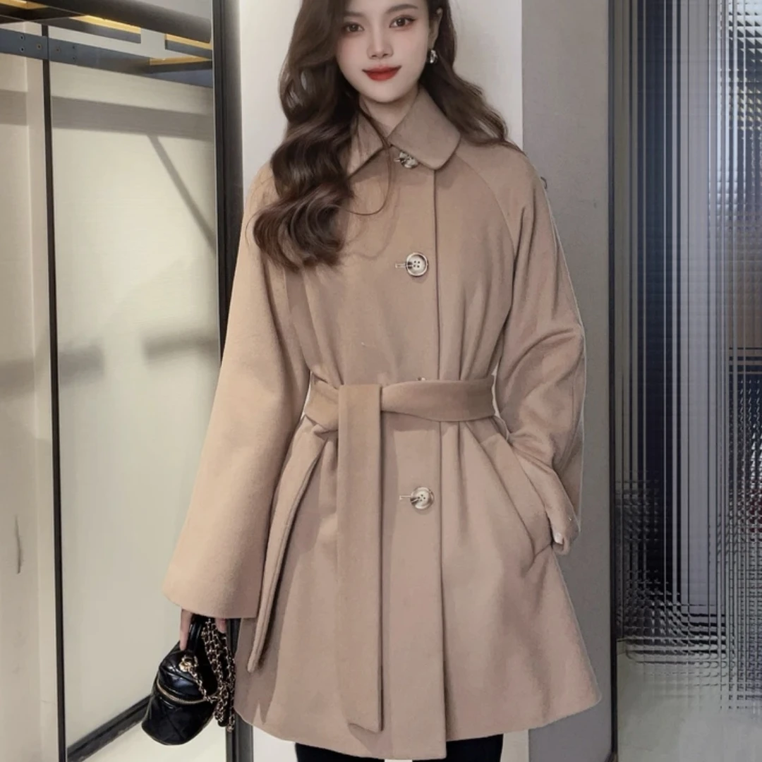 GIRDEAR/哥弟秋冬新款绵羊毛中长款时尚高定毛呢大衣外套1400746