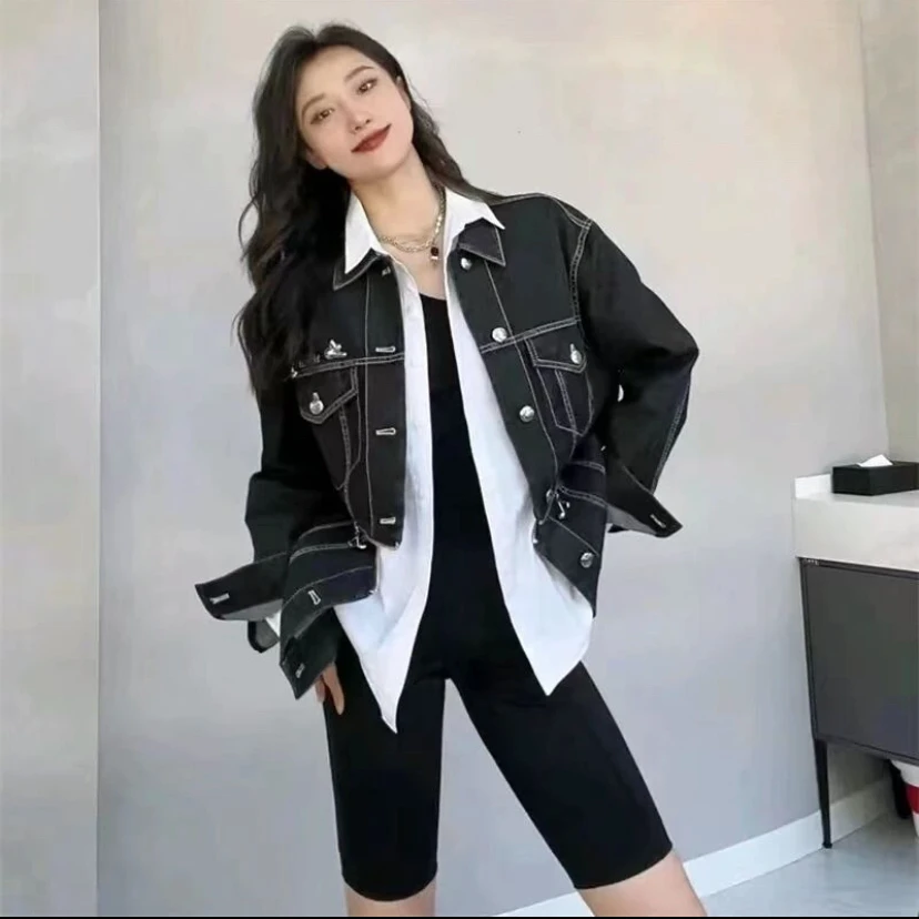 哥弟潮牌暗黑美学宽松显瘦遮肉时髦个性音符元素牛仔衣1400598