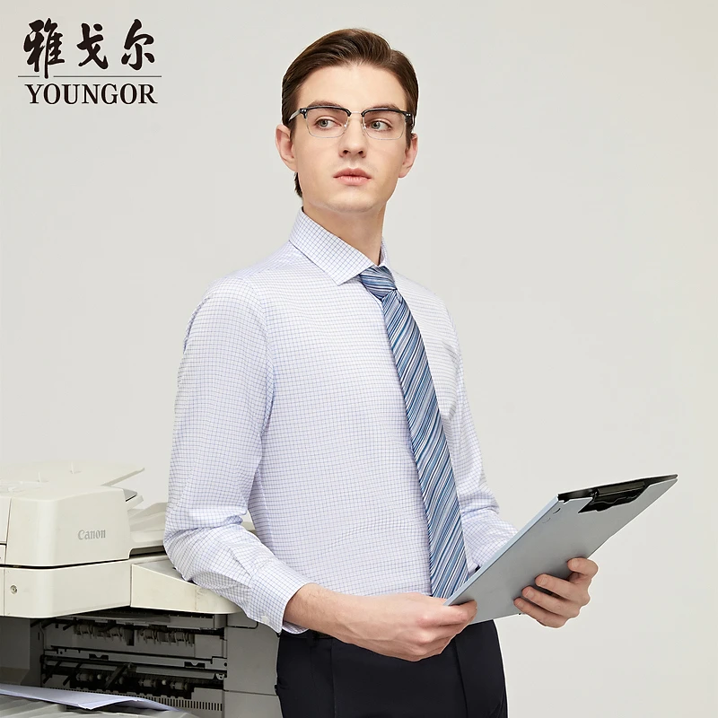 【全棉格纹易打理】雅戈尔男士商务休闲上班通勤职业格纹衬衫124884