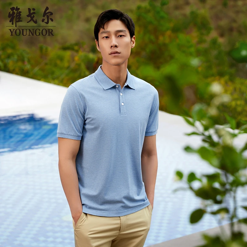 雅戈尔短袖POLO衫男翻领扁机领不易变型棉汉麻黏胶舒适度佳POLO衫