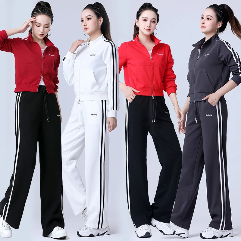 秋冬新款广场舞服装女套装鬼步舞棉休闲运动服两件套跳舞开衫外套