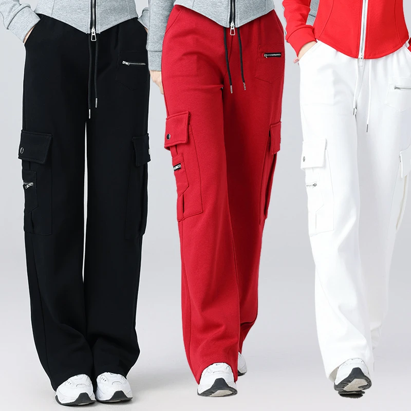 广场舞工装裤女秋冬季新款厚款跳舞长裤2024棉质阔腿直筒运动裤