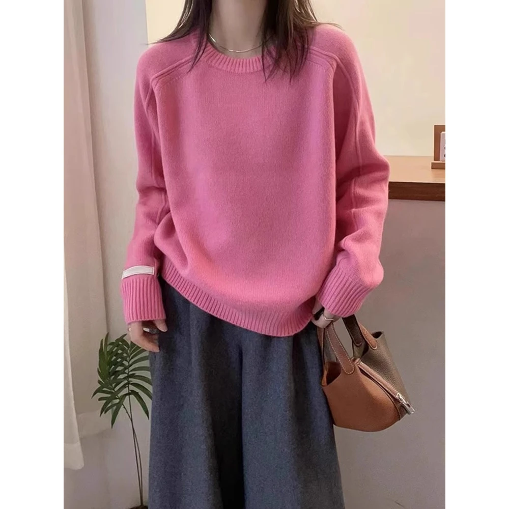 糖果色气质显瘦慵懒风宽松休闲秋冬时尚长袖打底毛衣针织衫上衣女