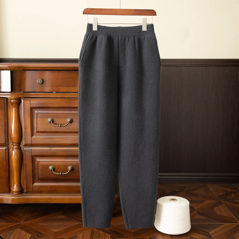 羊绒裤男冬季加厚束脚裤针织宽松100%纯山羊绒哈伦卫裤外穿休闲裤