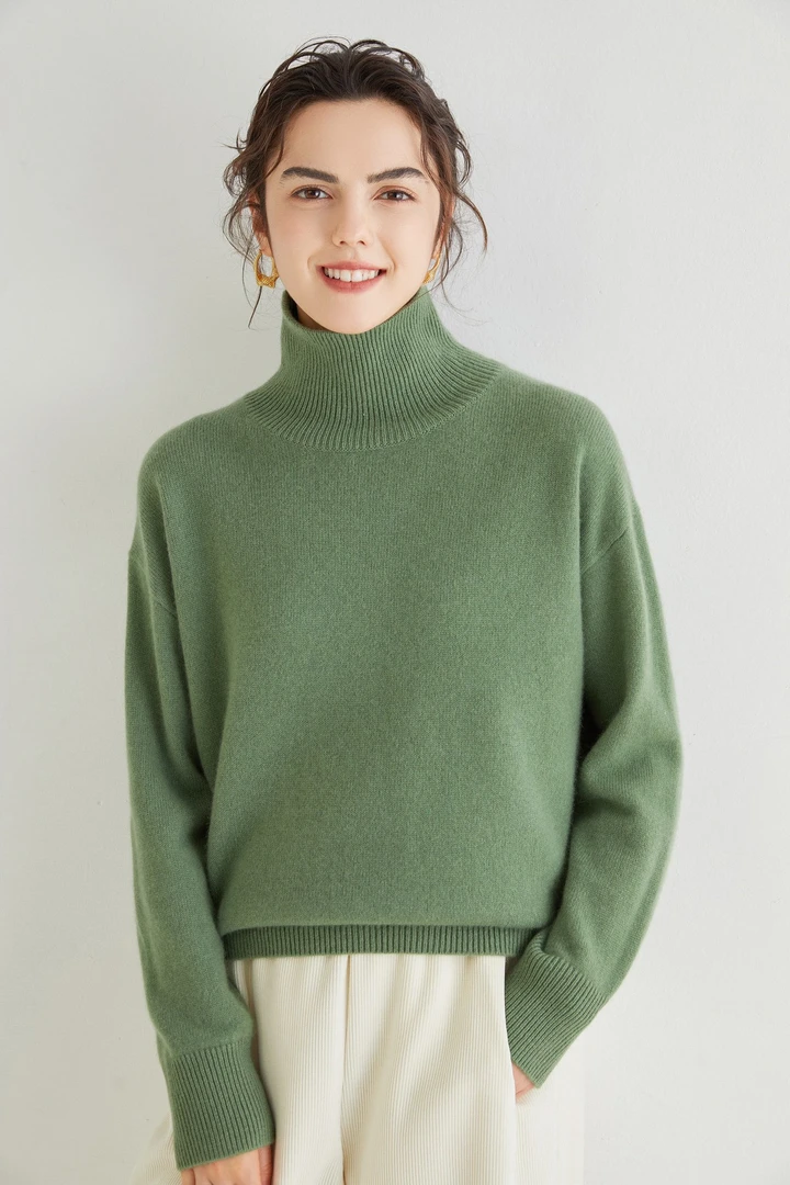 王菲同款高领山羊绒衫女100%纯羊绒加厚针织套头毛衣女宽松慵懒风