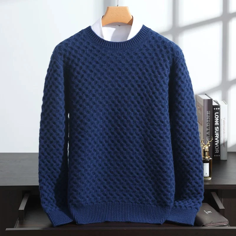 重磅四股加厚款100%纯山羊绒衫男圆领加厚青年宽松打底保暖针织衫
