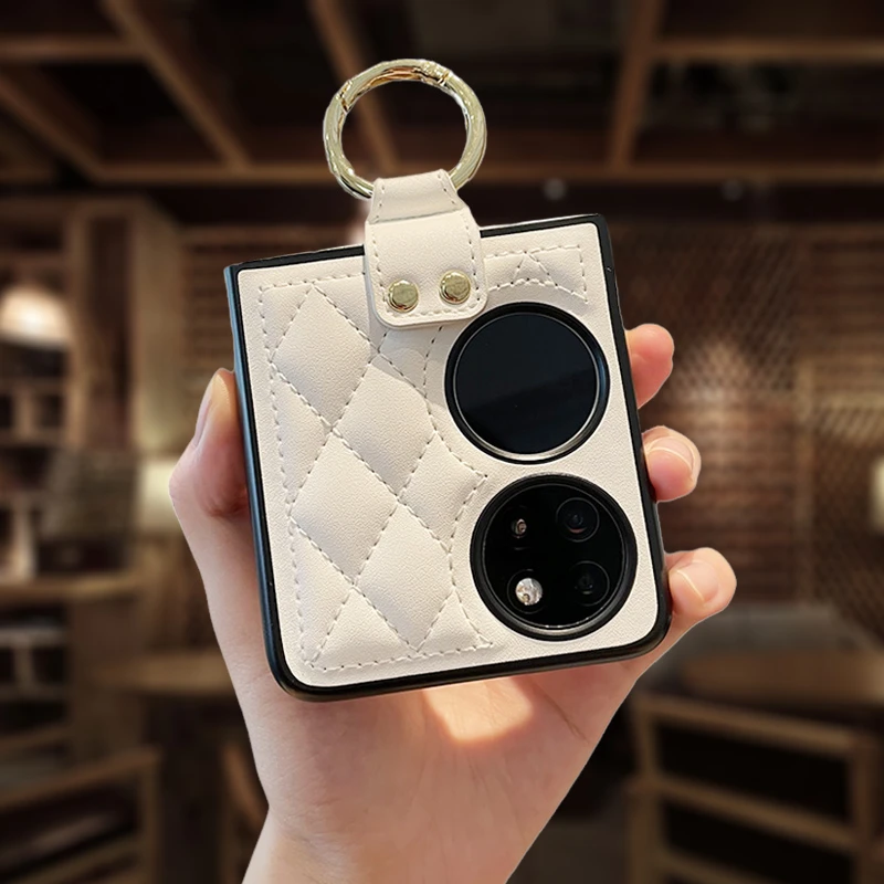 菱格小香风华为p50pocket手机壳新款斜挎pockets保护套p50女折叠