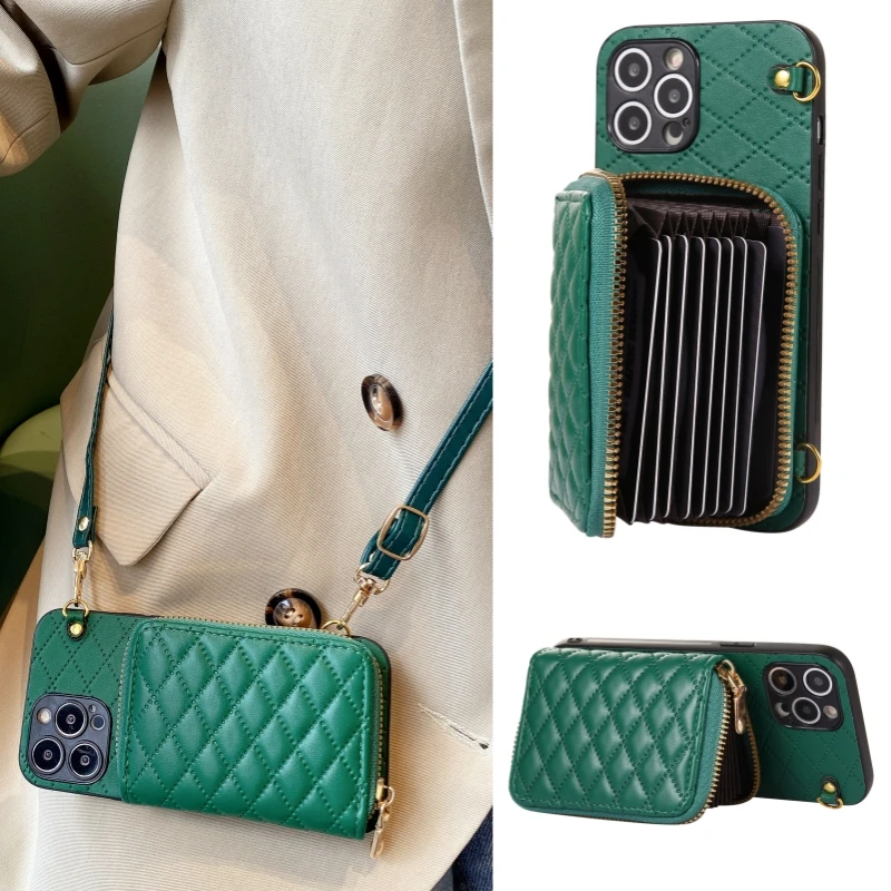 皮质零钱包苹果14promax斜挎手机壳iphone13高档11网红xr全包防摔