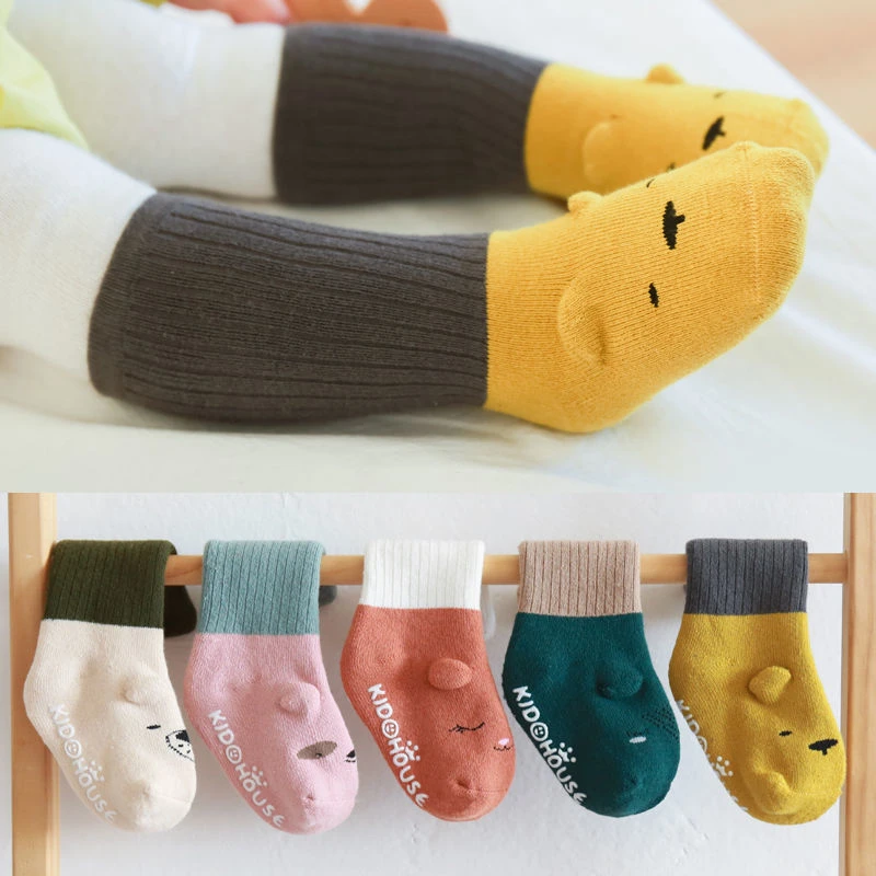 婴幼儿袜子春秋卡通宝宝点胶防滑保暖中筒袜0-1-3-6岁儿童地板袜