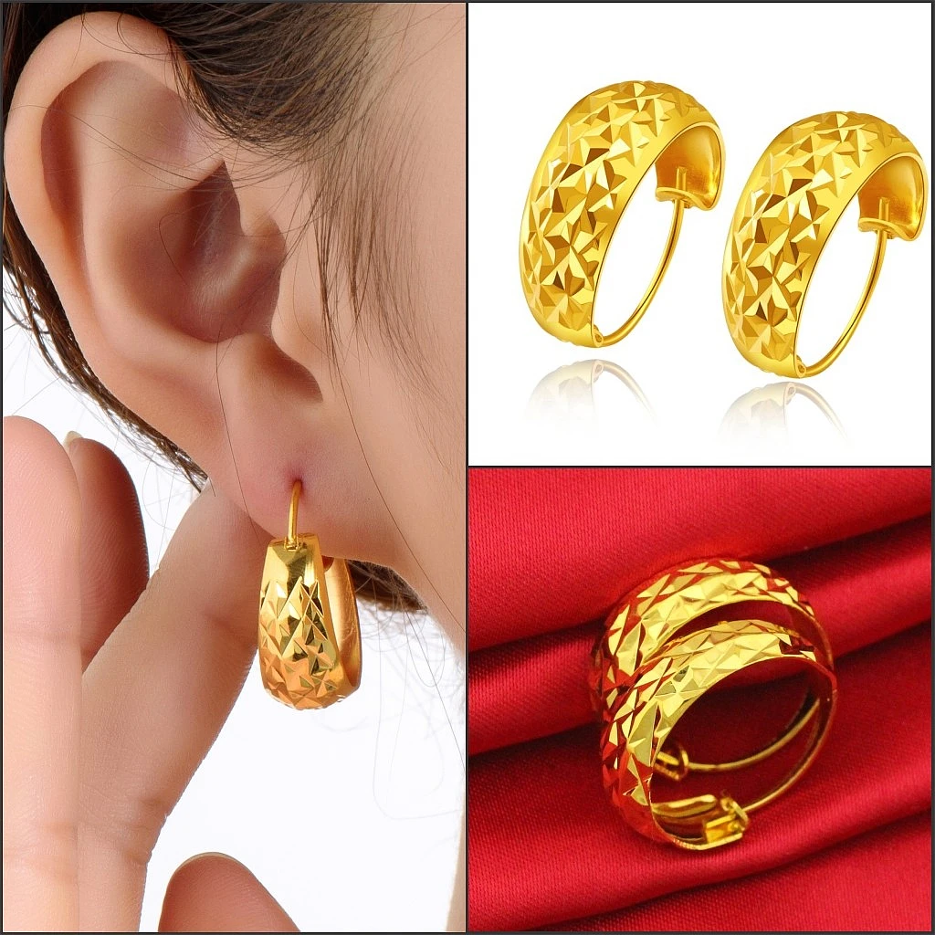 久不掉色妈妈奶奶经典满天星耳圈时尚黄金色百搭耳环