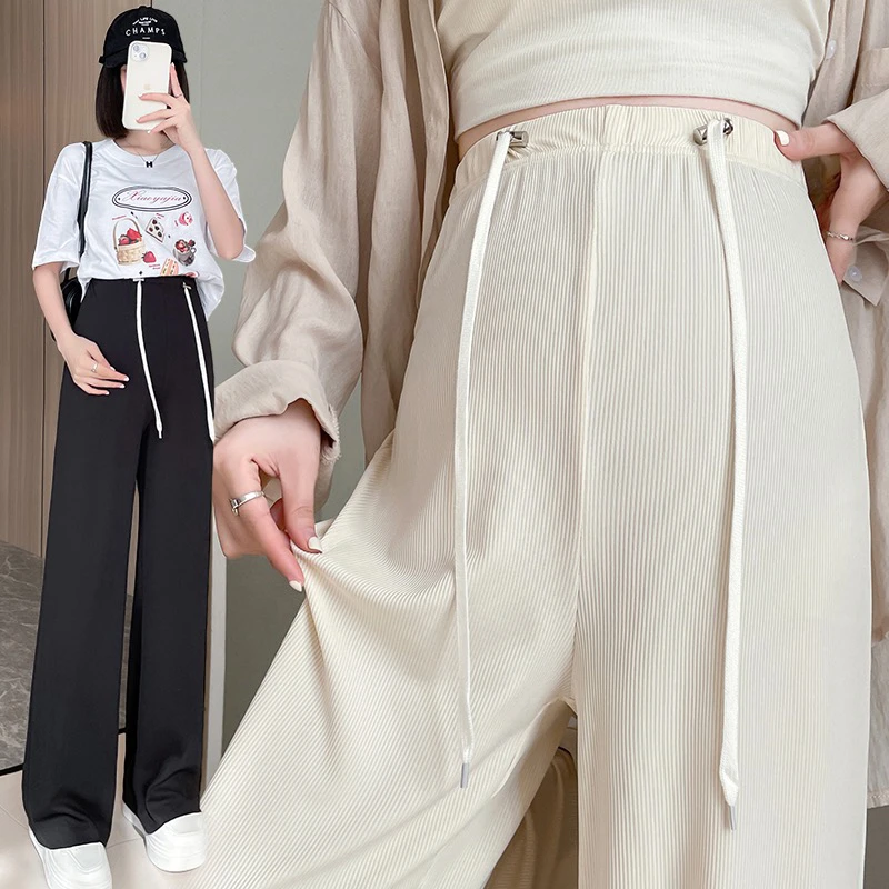 【欣欣】孕妇阔腿裤春夏薄款冰丝坑条宽松垂感直筒裤拖地裤