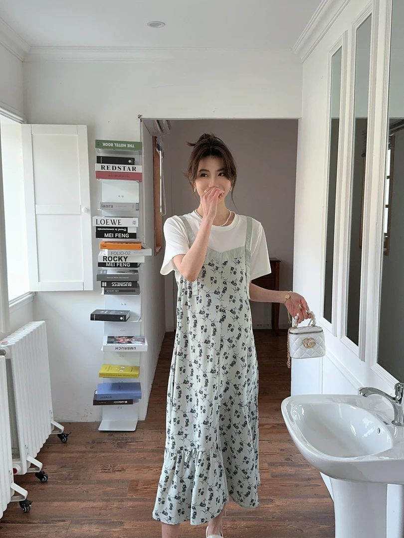 【实体店品质】孕妇装新款夏季假两件碎花气质显瘦连衣裙