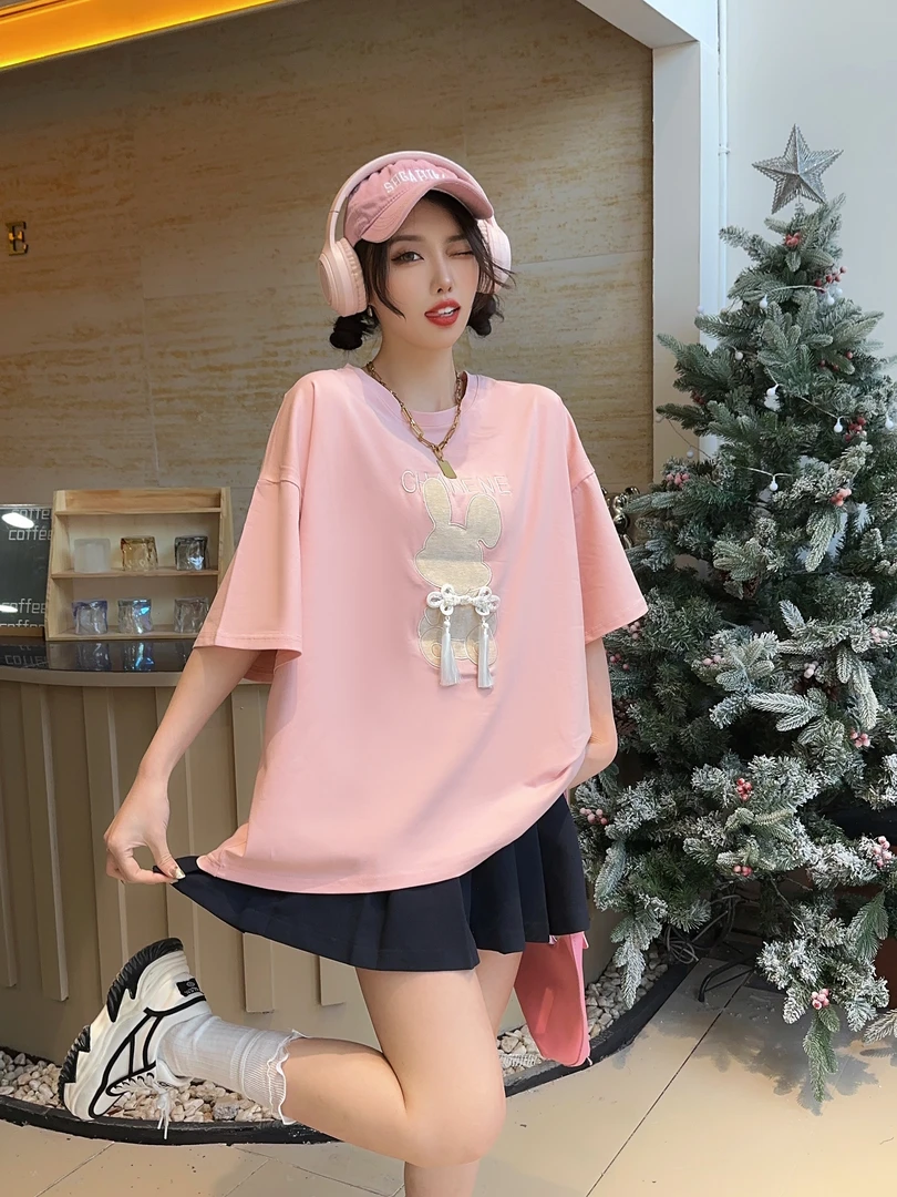 【实体店品质】孕妇装夏季新款贴布刺绣兔子中国风T恤宽松上衣