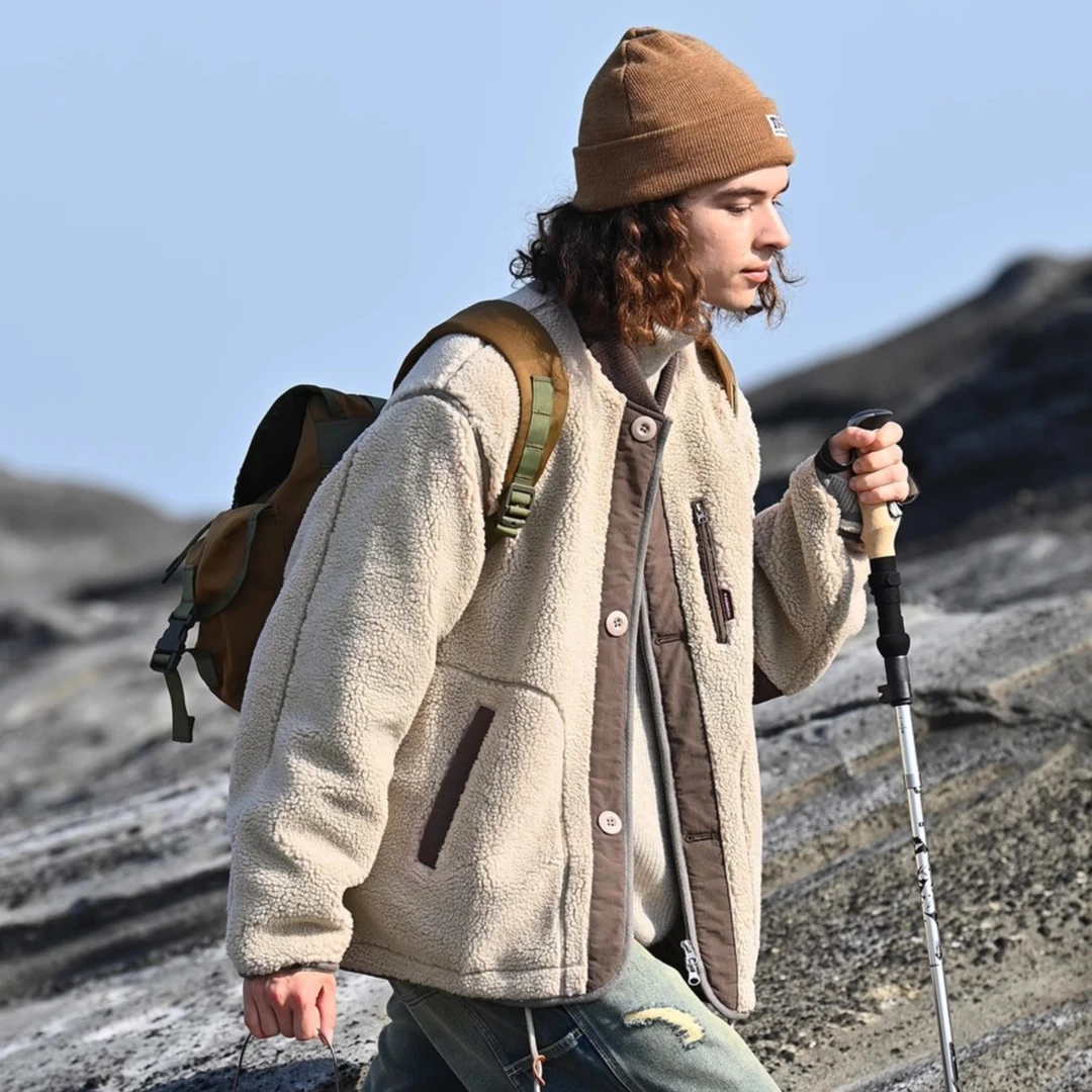 NOTHOMME山系轻量户外秋冬复古棒球领夹克保暖羊羔绒慵懒感外套男