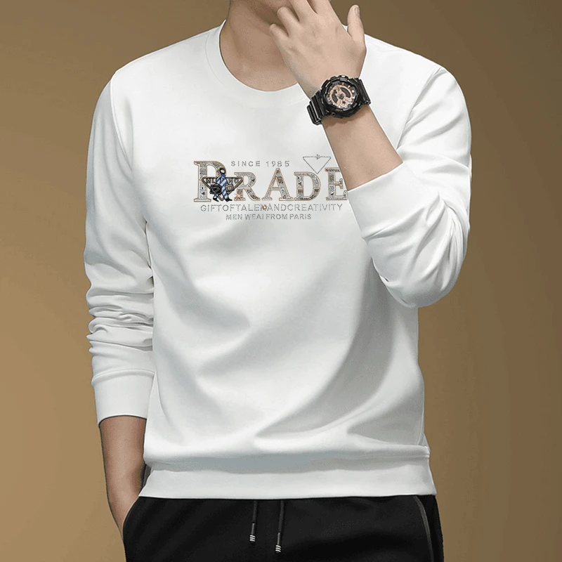 新款白色卫衣男士秋冬季高端欧洲站潮牌烫钻长袖欧货男装时尚上衣