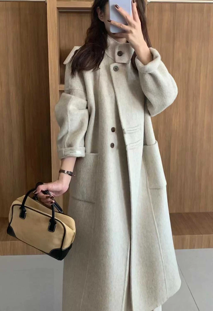2024秋冬韩版立领慵懒宽松长款双面羊绒大衣女百搭显瘦羊毛呢外套