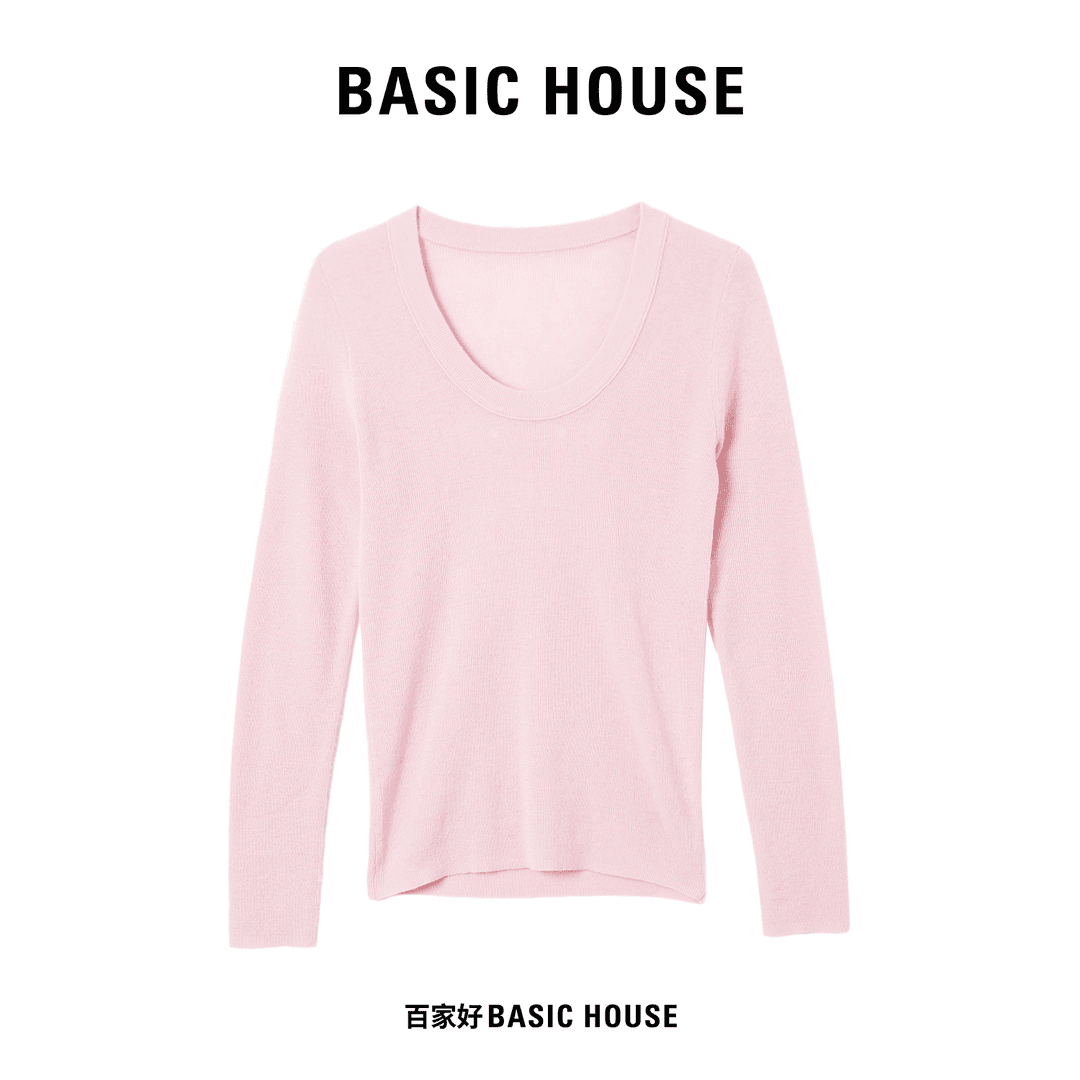 Basic House/百家好2024年秋季新款百搭纯色圆领套头针织衫