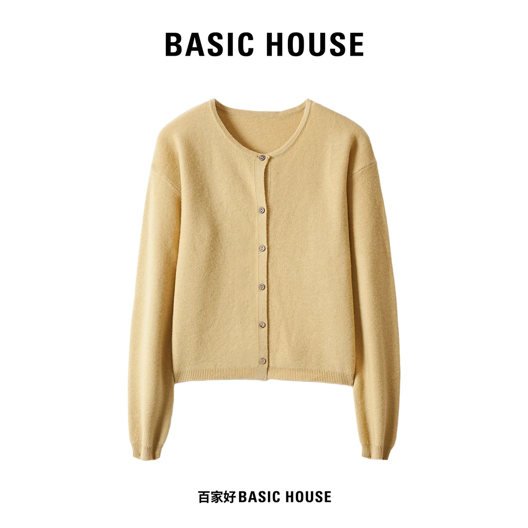 Basic House/百家好2024冬季新款圆领宽松设计收袖长袖针织衫JDXX