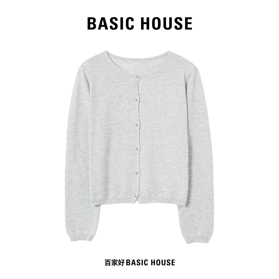Basic House/百家好2024年秋季新款圆领拉链款时尚长袖针织衫CC