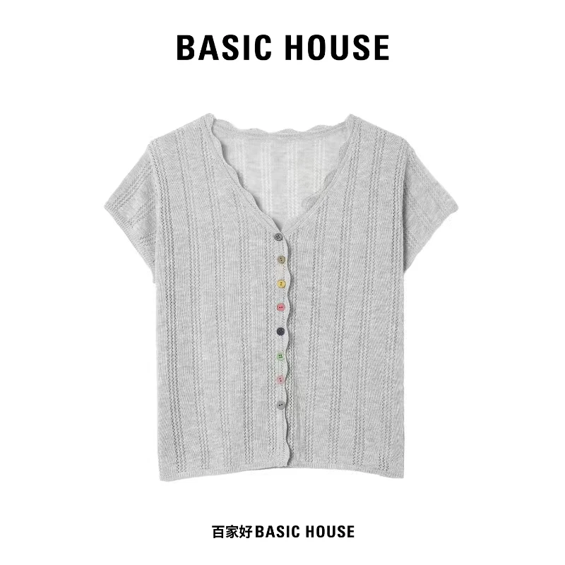 Basic House/百家好2025年夏季新款设计师款彩扣针织衫2072 MM