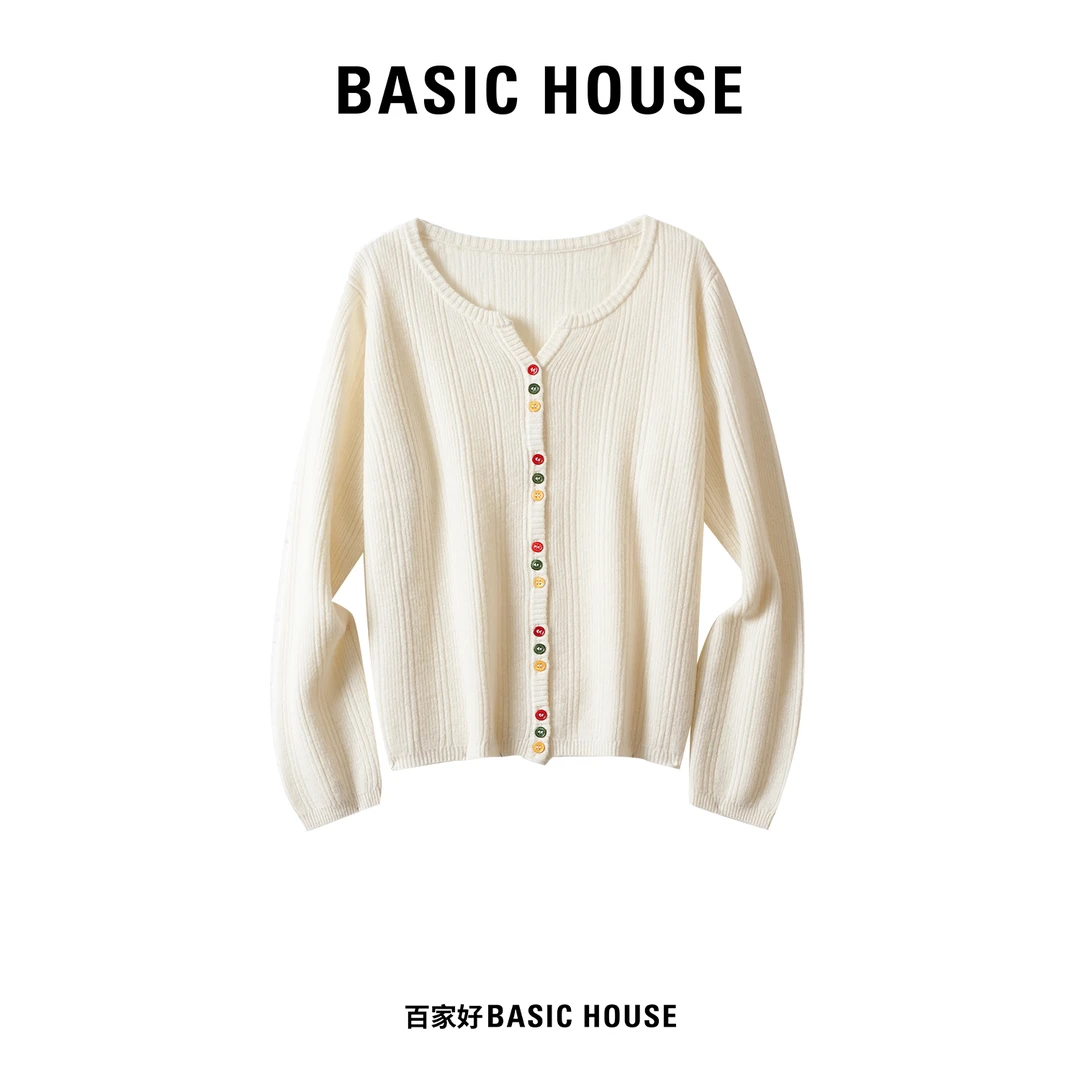 Basic House/百家好2024年秋季新款彩扣时尚百搭针织衫XX