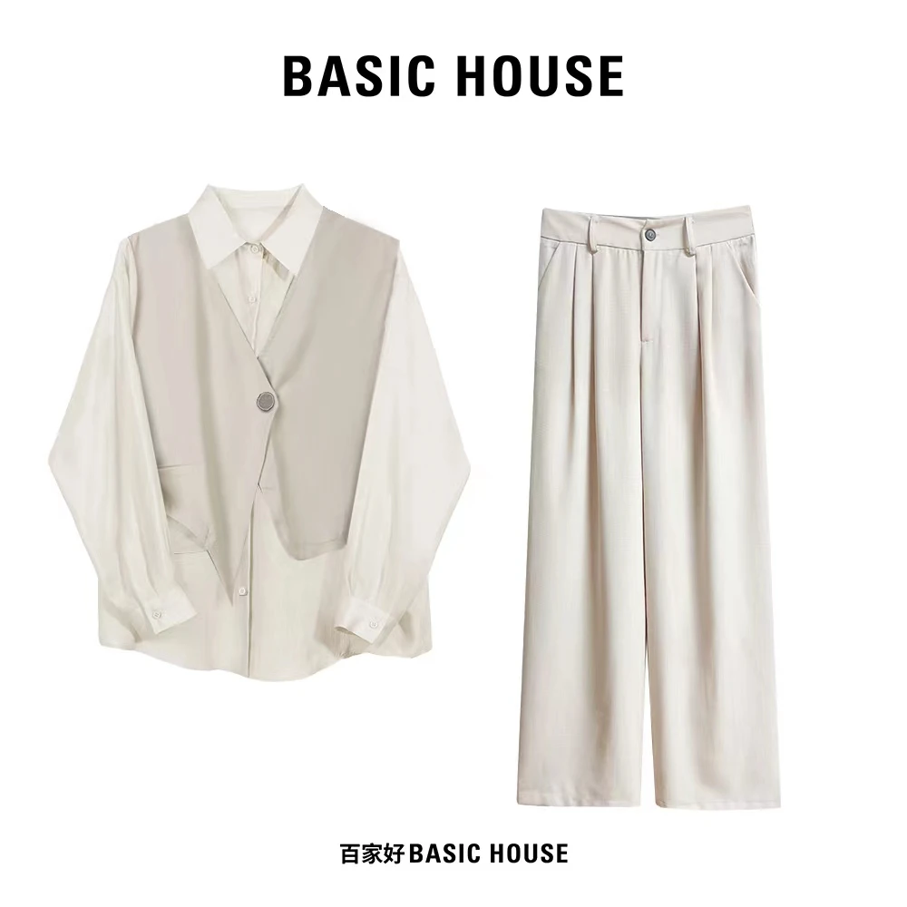 Basic House/百家好新款律政佳人撞色拼接一粒扣套装5222