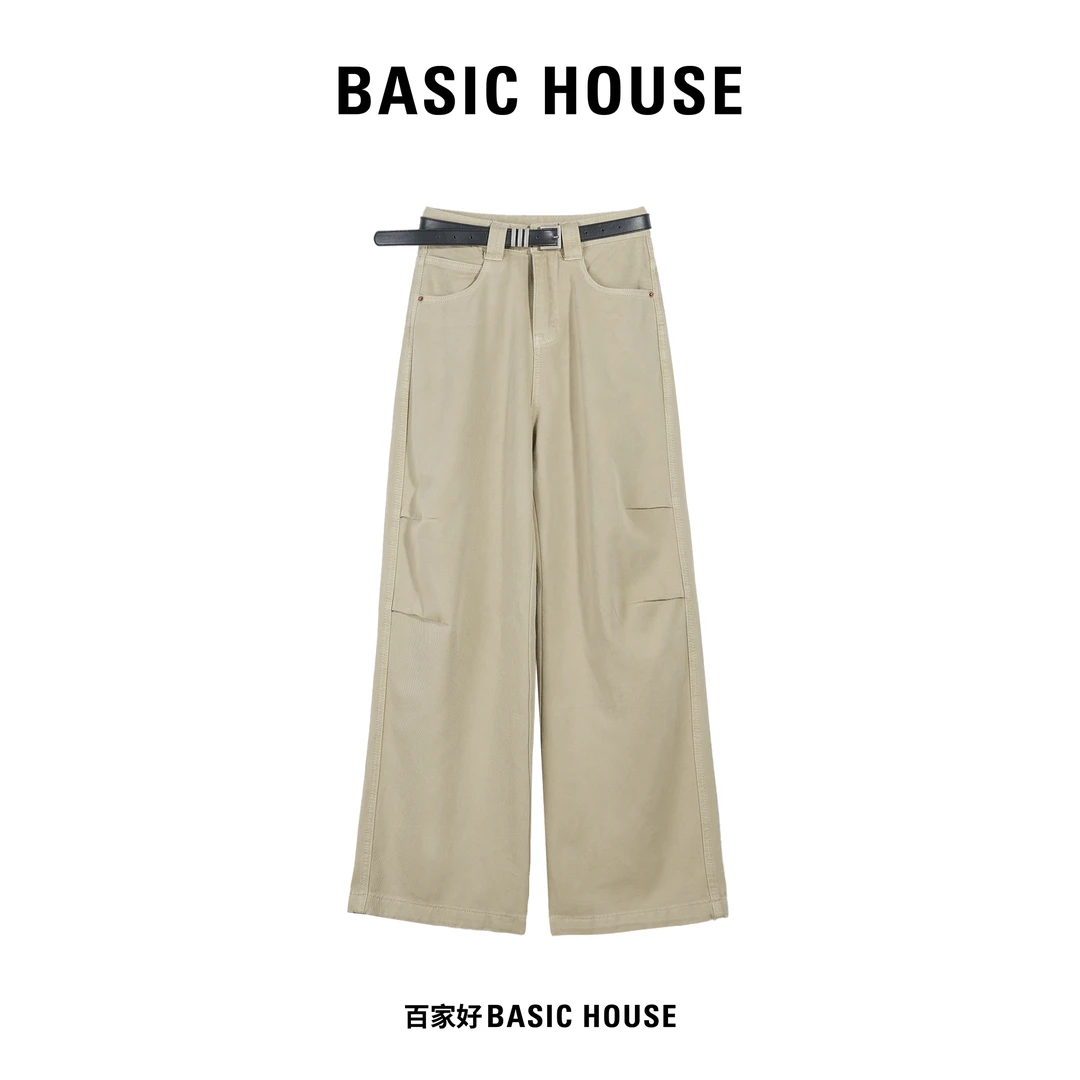 Basic House/百家好2023秋季新款纯色松紧腰显瘦休闲百搭阔腿裤