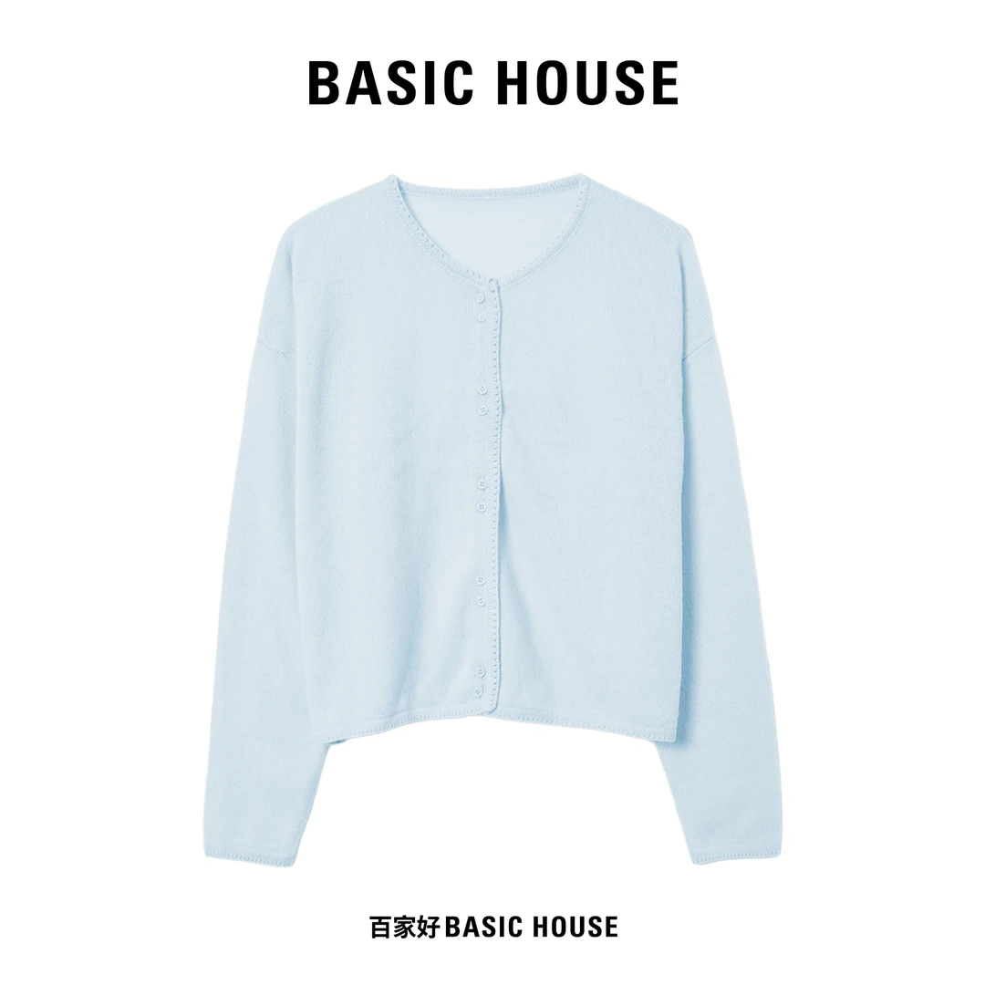 Basic House/百家好2025新款圆领单排扣小香风温柔针织衫0302 MM