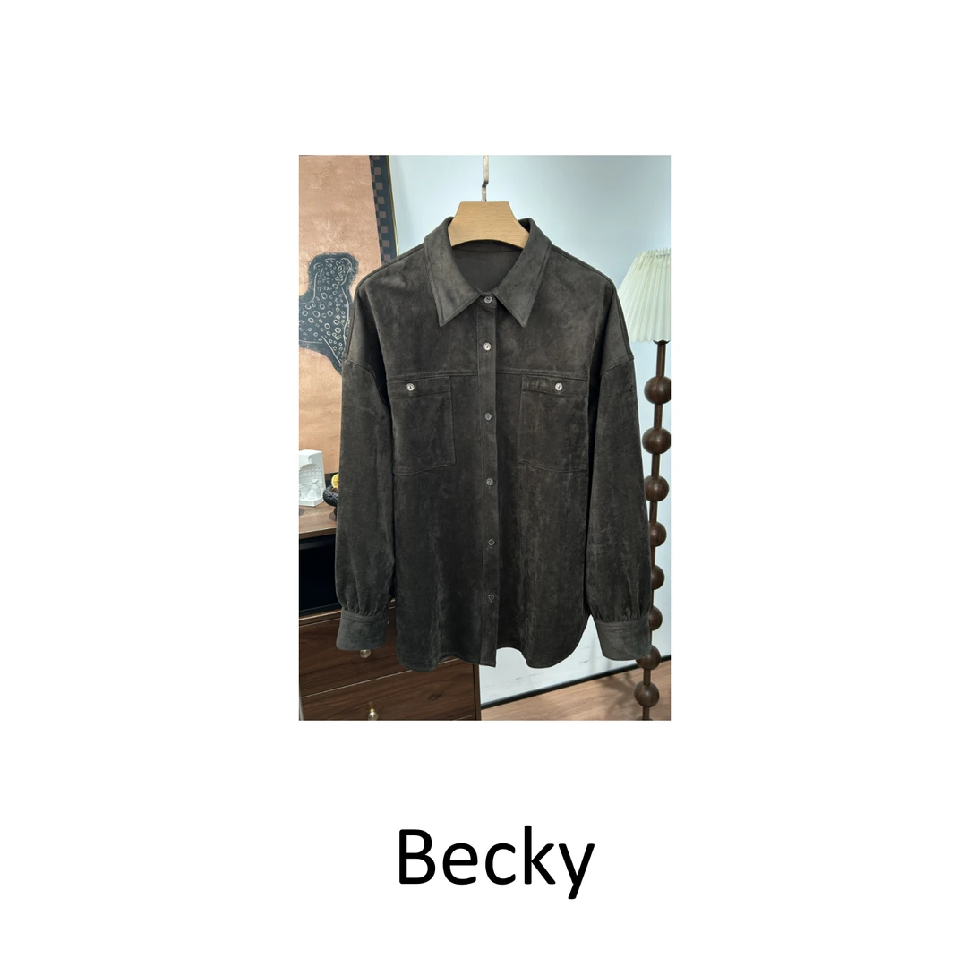 茶灰色长袖衬衫显白百搭叠穿上衣