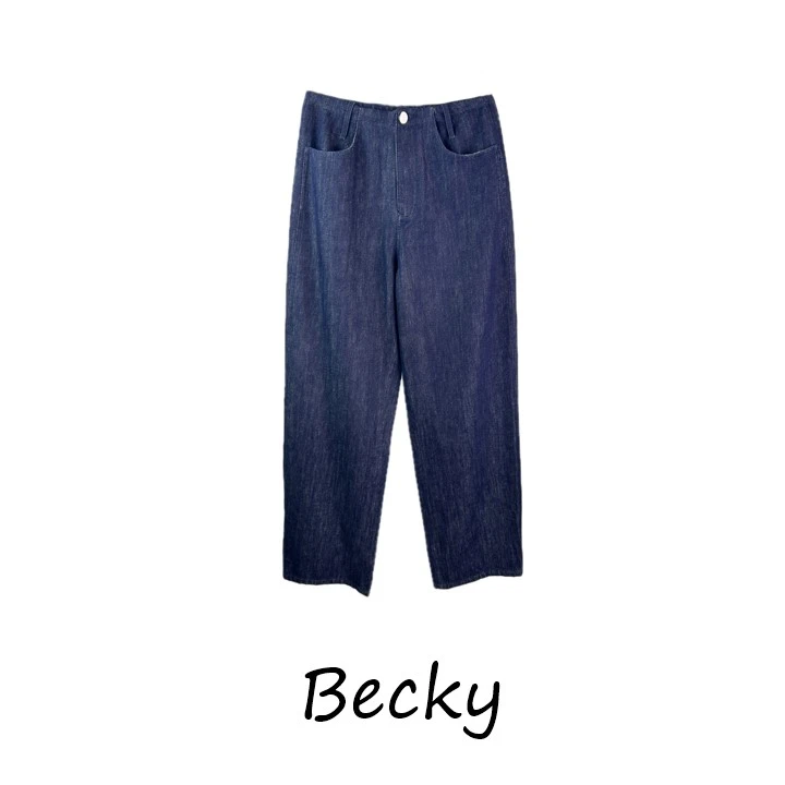 Becky  深蓝色丹宁宽松款休闲裤